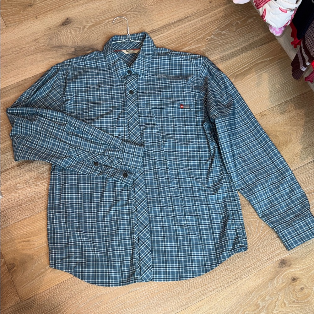 Simms Teal Checkered Button Down Shirt - image 1